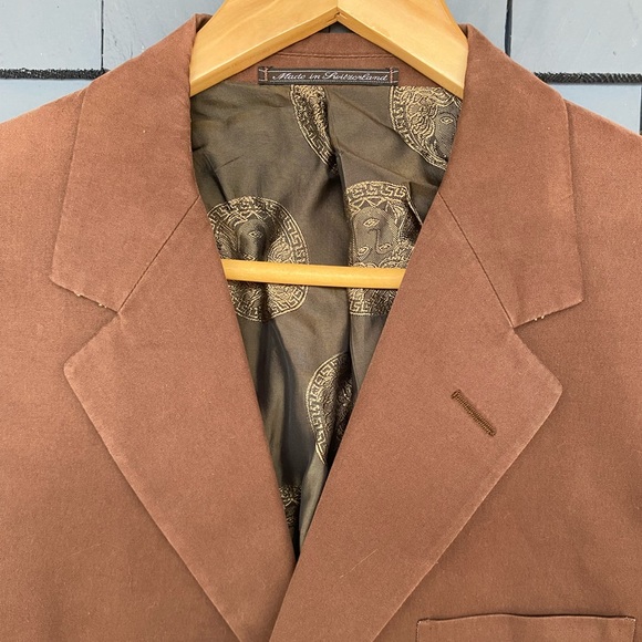 Vintage 90s Gianni Versace Brown Cotton Jacket Medusa Lining 40R